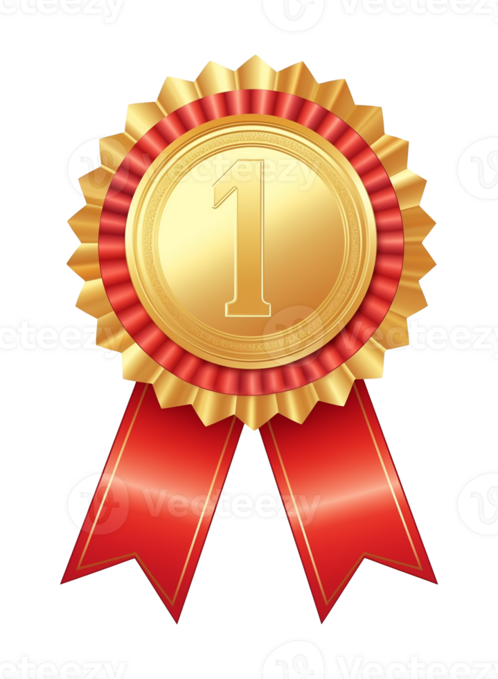 First Place Ribbon Badge Isolated on Transparent Background png
