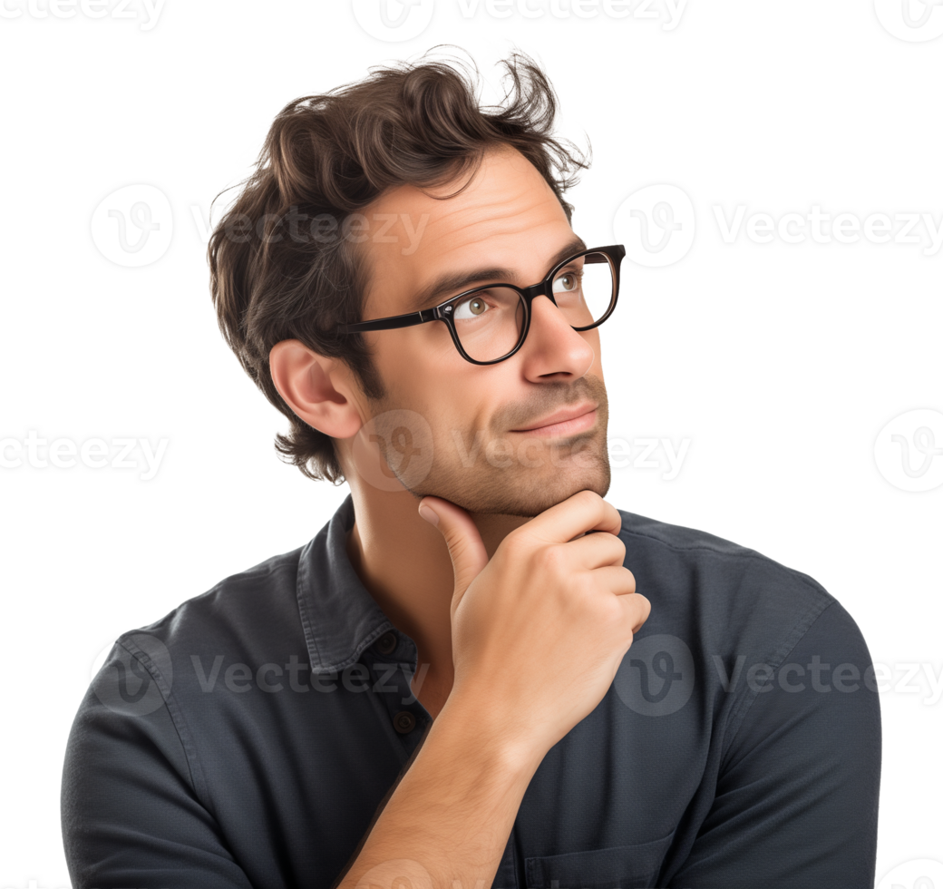 Man With Glasses Thinking Isolated on Transparent Background png