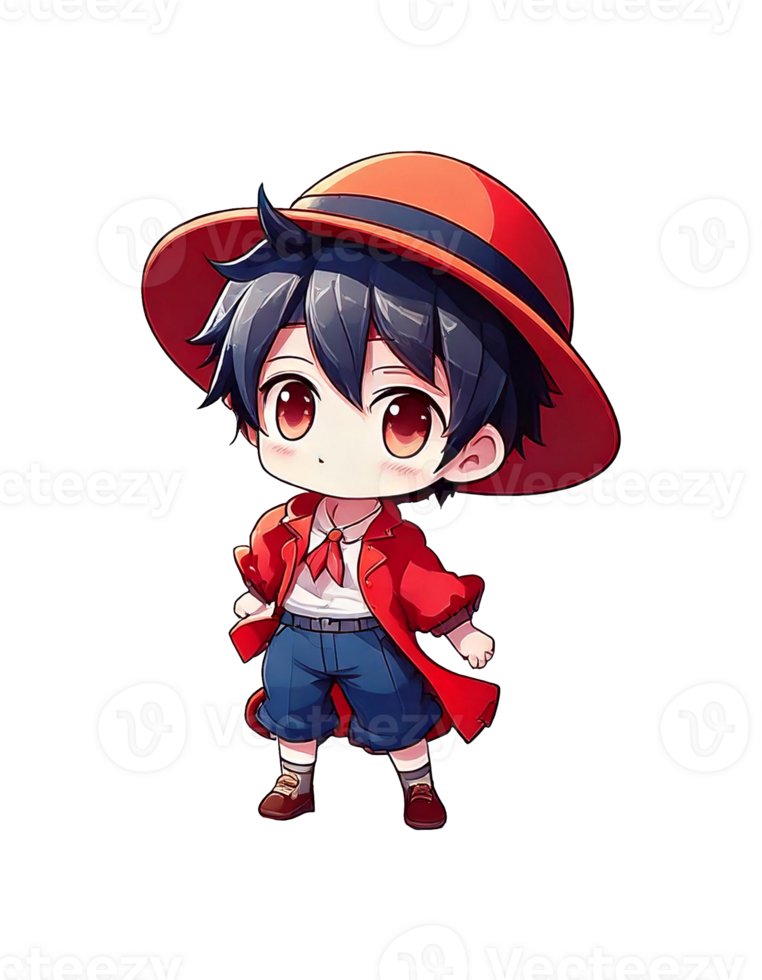 Anime character with red hat and blue pants png