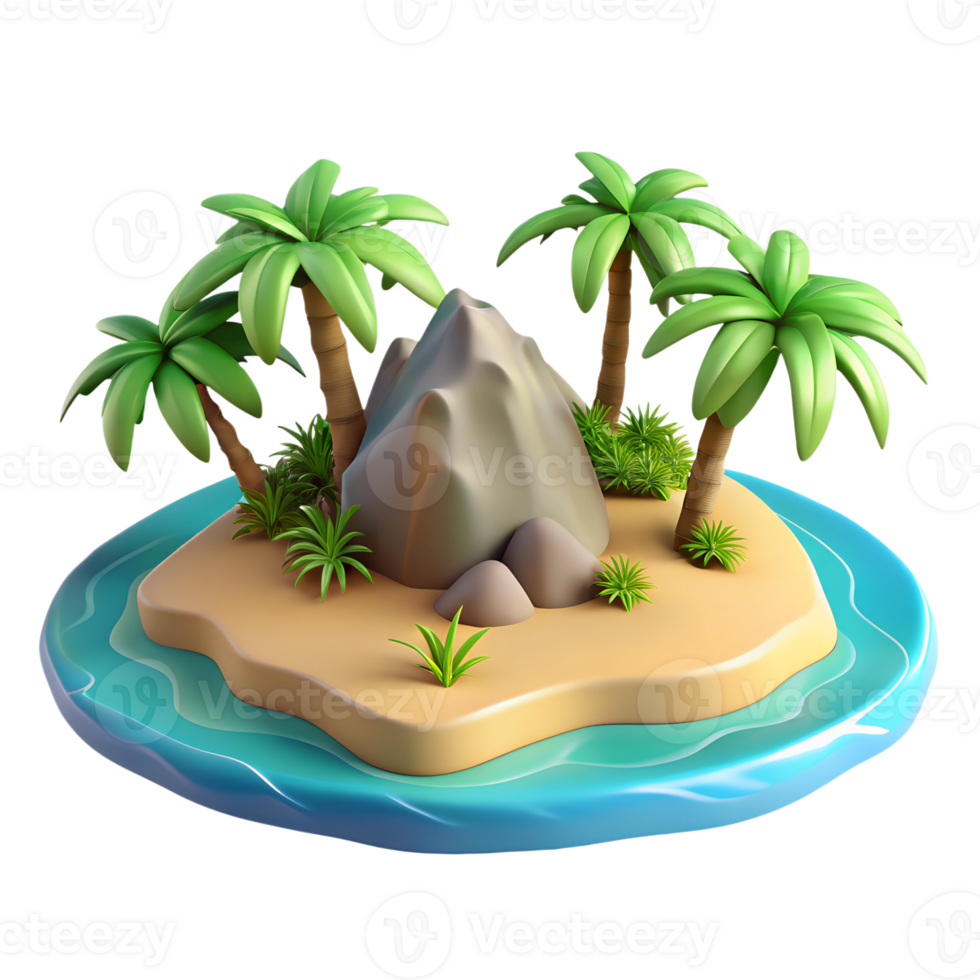 Isometric tropical island with palms trees 3d illustration isolated on the transparent background png