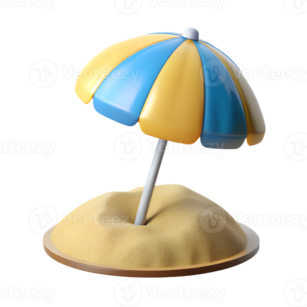 Beach umbrella 3d illustration isolated on the transparent background png