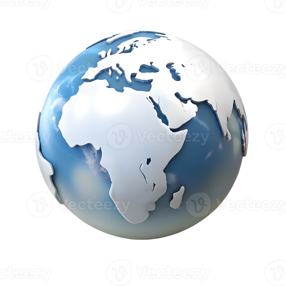Earth globe with continents and oceans 3d rendered illustration isolated png