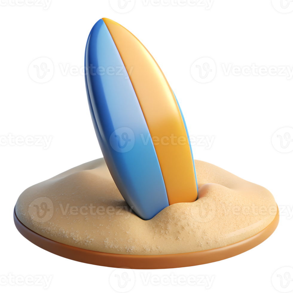 Surf board 3d illustration isolated on the transparent background png