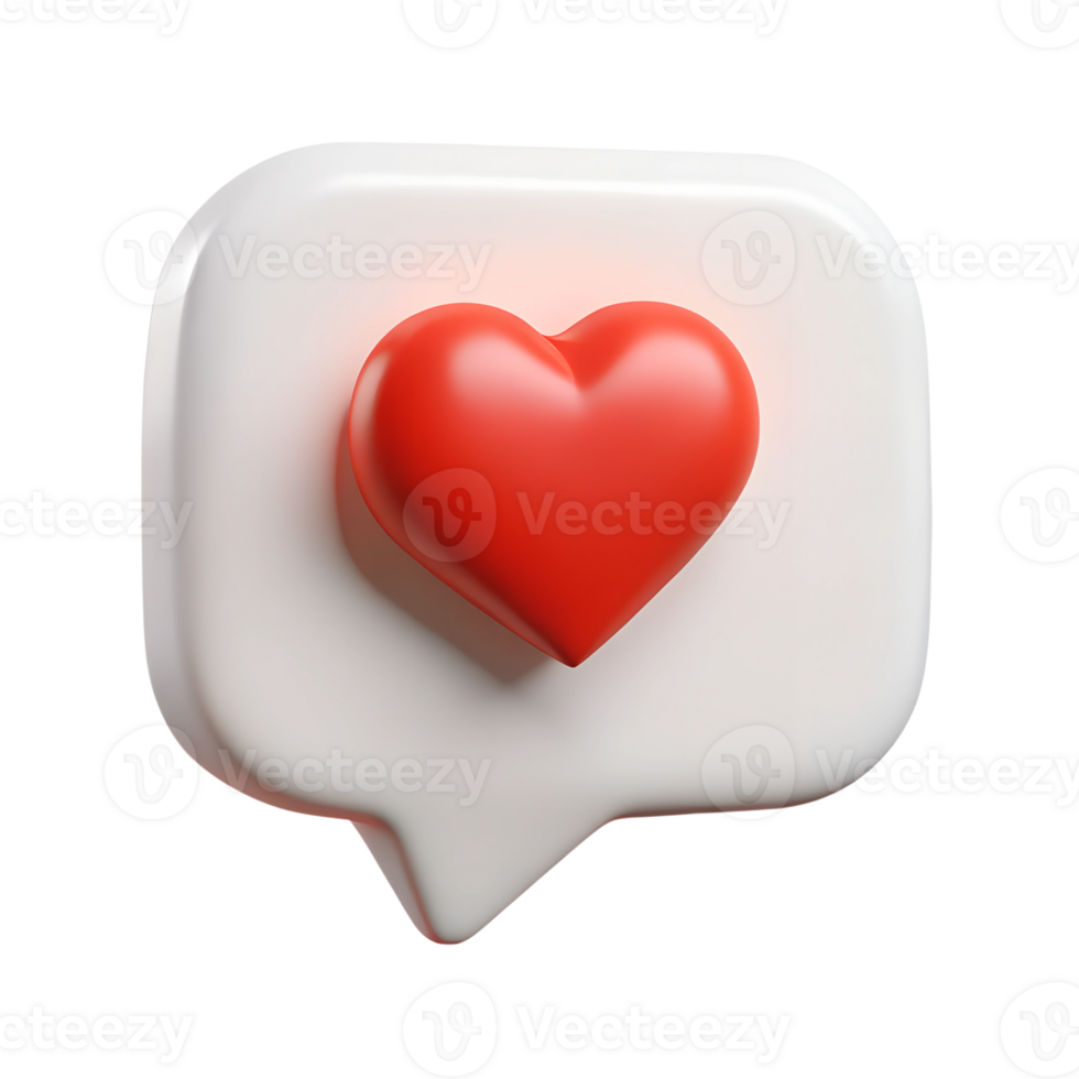 Red heart in a chat bubble symbol 3d illustration isolated on transparent background png