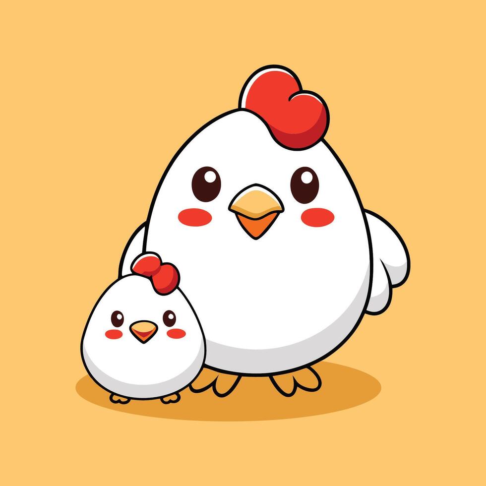 Hen with Chick Cartoon Illustration Design vector