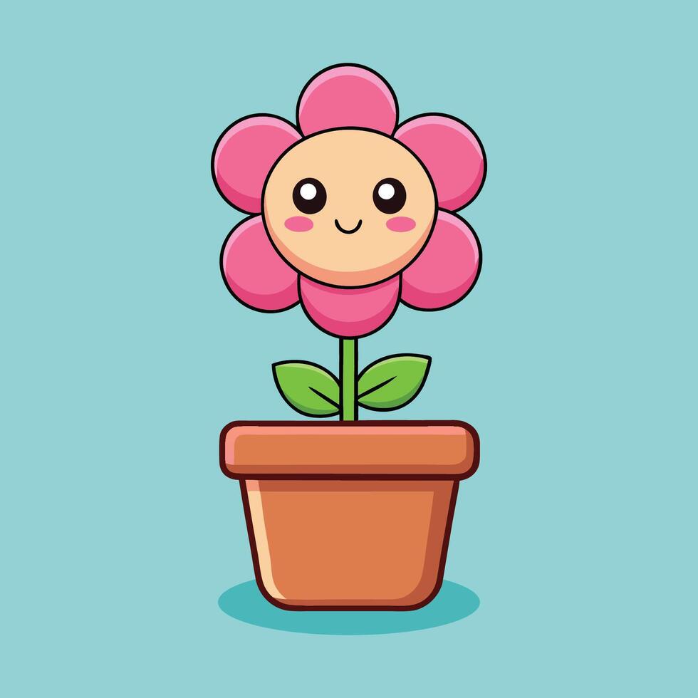 Cute Flower in Pot Cartoon Icon Illustration Nature Object Concept vector