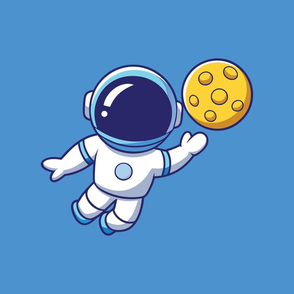 Cute Astronaut Catching Moon Cartoon Icon Illustration vector