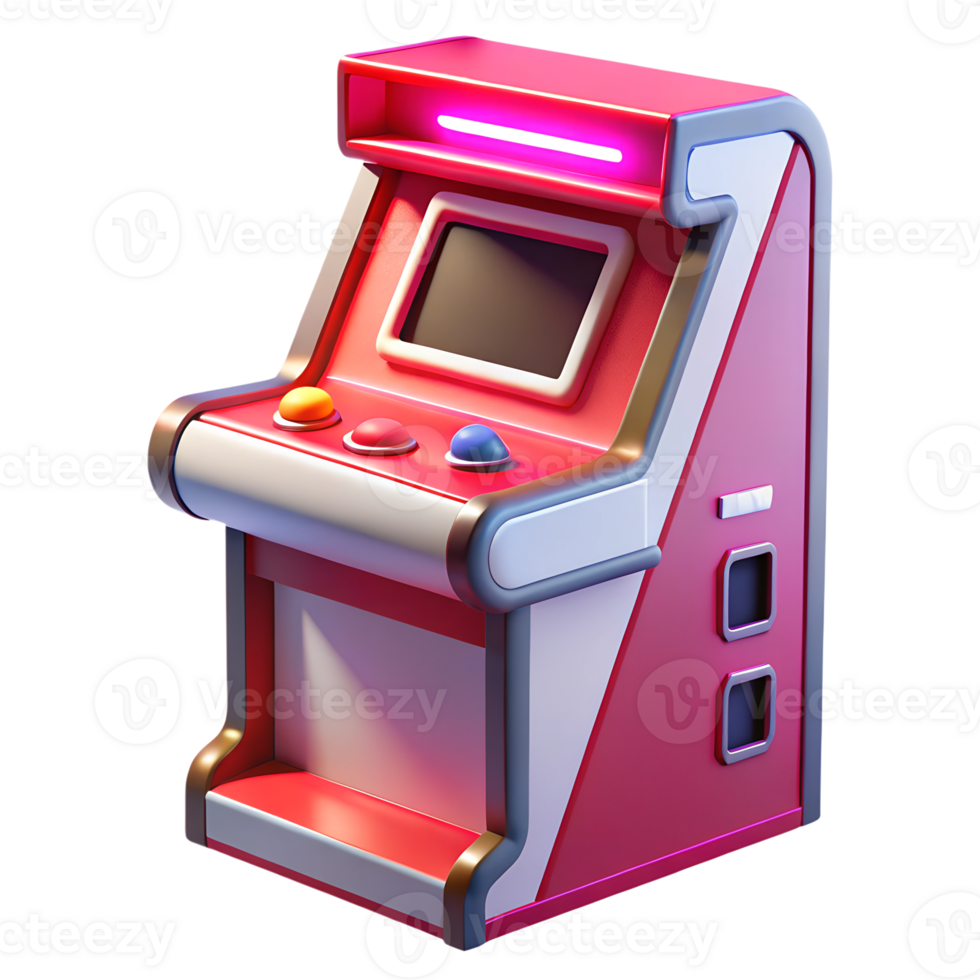 Arcade machine with neon light 3d illustration isolated on the transparent background png