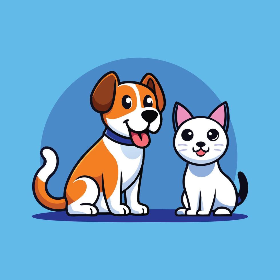 Cute Dog And Cat Friend Cartoon Icon Design vector