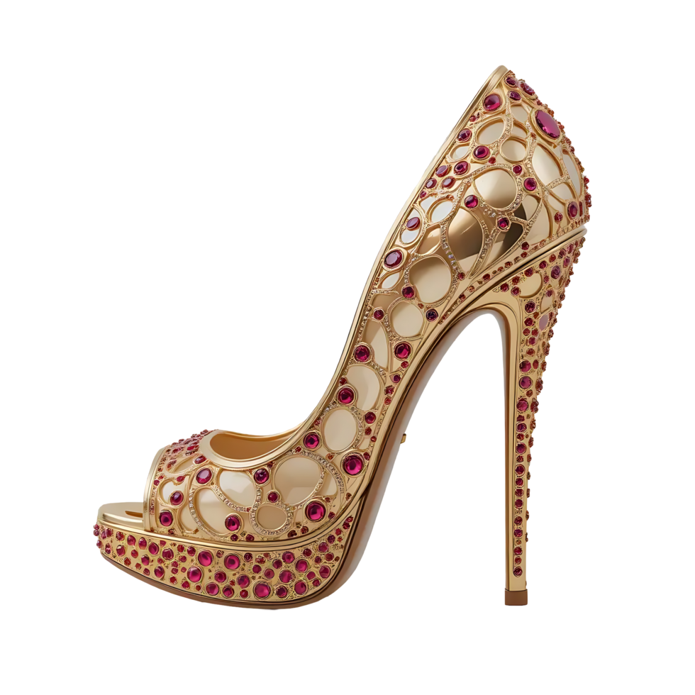 Gold High Heel Shoe Adorned with Jewels, isolated on transparent background. png