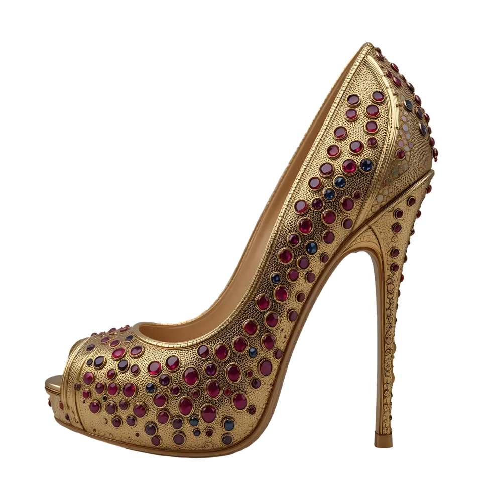 Exquisite Gold High Heel Shoe Adorned with Jewels, isolated on transparent background. png