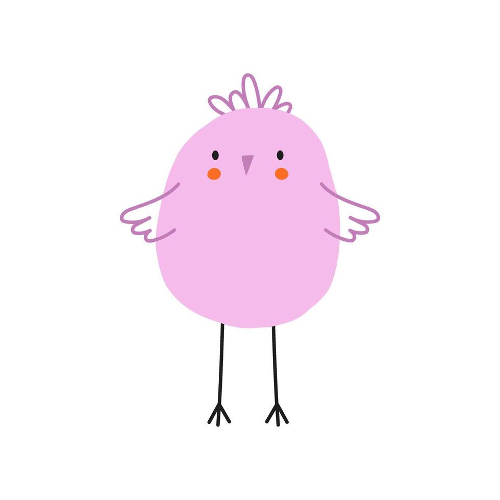 Cute Pink Bird. Spring Baby Birdie. Hand Drawn Illustration on a white background vector