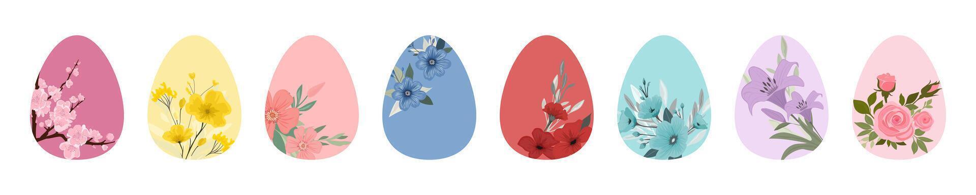 Set of Easter eggs painted with flowers. vector
