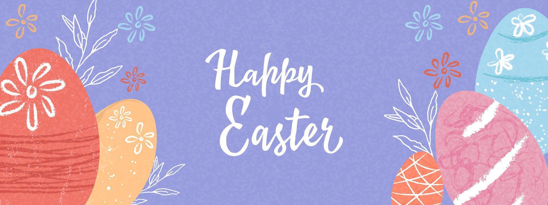 Happy Easter banner. Trendy Easter design with hand drawn eggs in pastel colors. Modern minimalist style. vector
