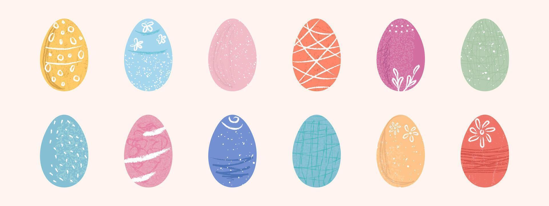 Set of hand drawn Easter eggs in a creative modern style. vector