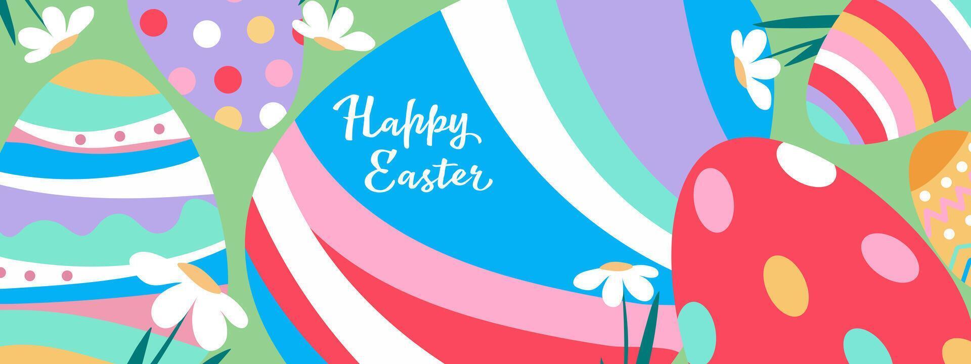 Happy Easter banner, poster, easter card. Trendy easter design with easter eggs. vector