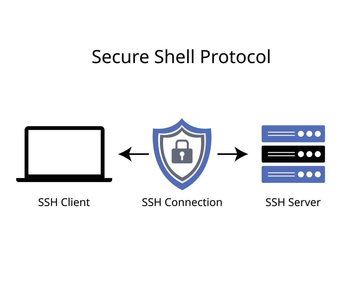SSH Protocol or Secure Shell Protocol is an essential network protocol for securing data communication on remote devices vector