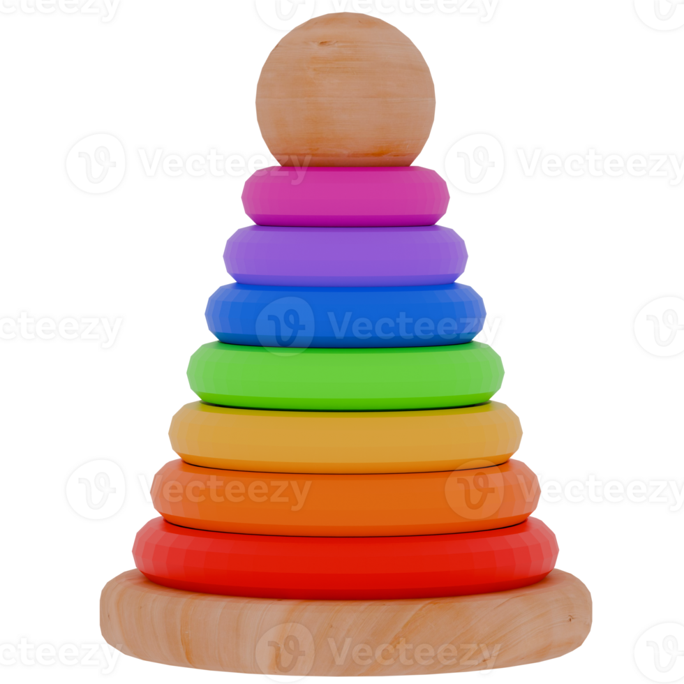 3d render wooden toy pyramid with transparent background png