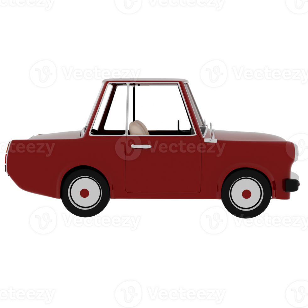 3d render vintage red car with transparent background png