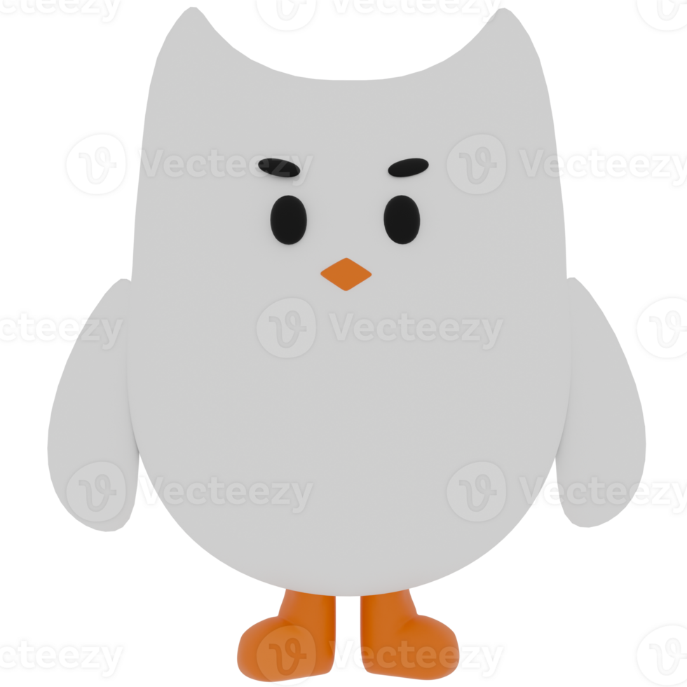3d render white owl cartoon with transparent background png