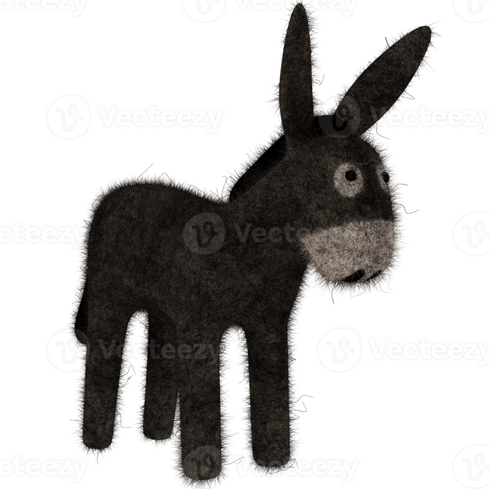 3d render furry donkey with transparent background png