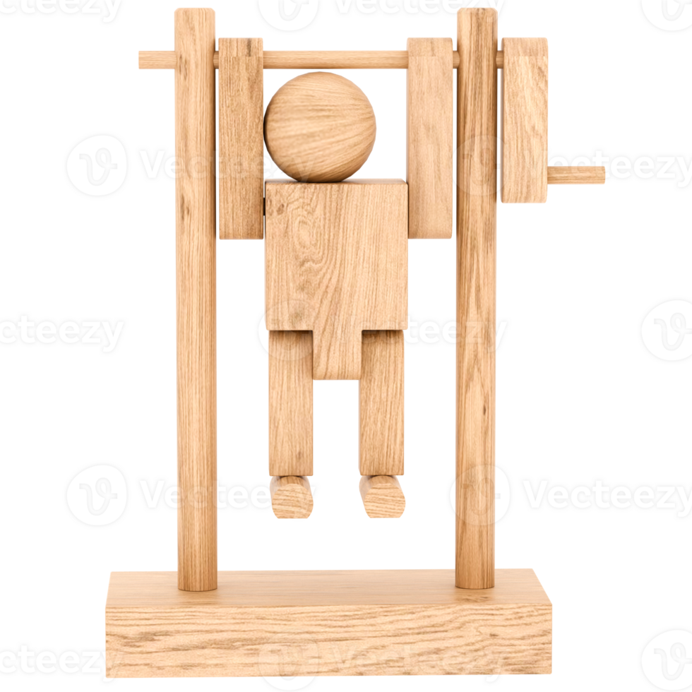 3d render wooden weightlifter toy with transparent background png