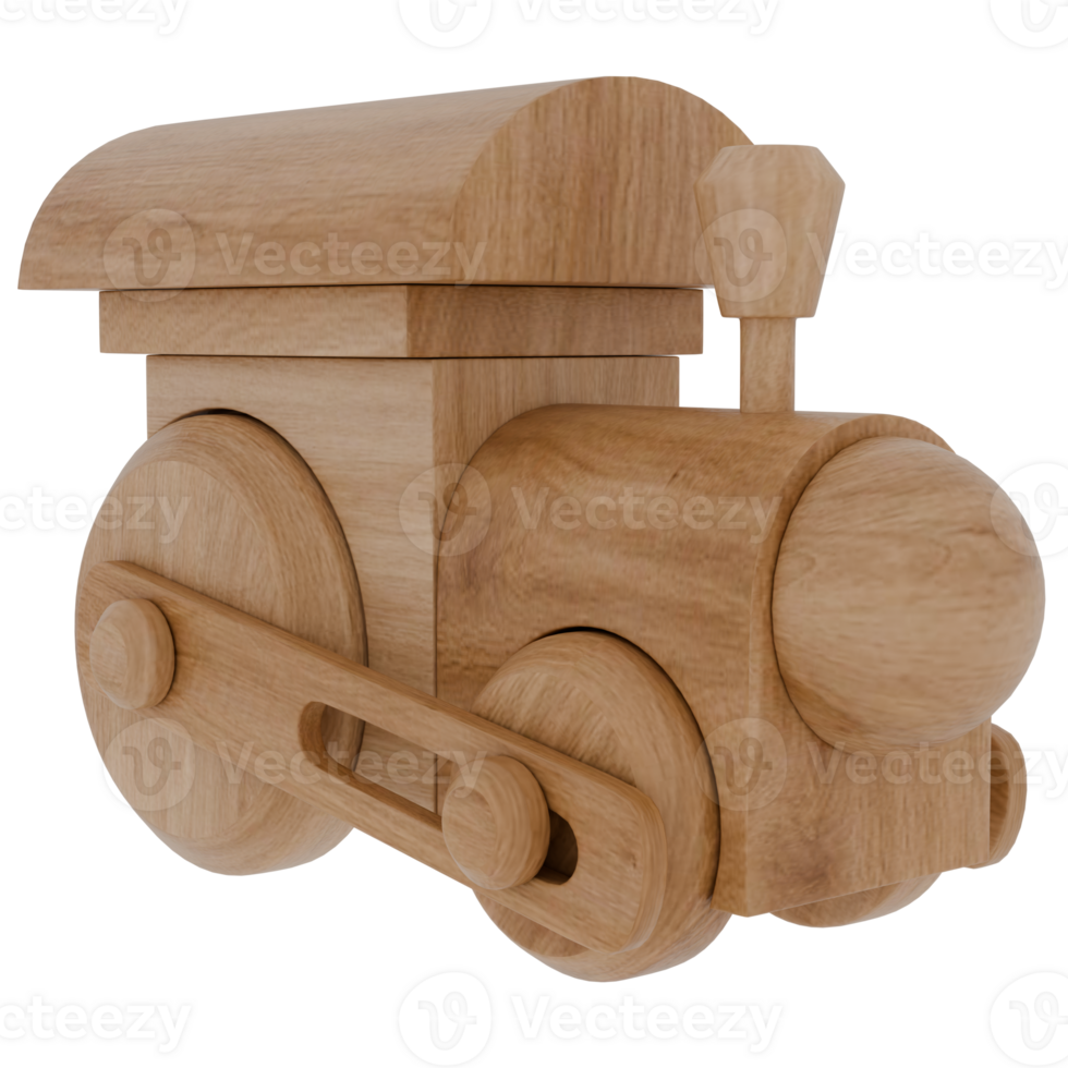 3d render wooden train toy with transparent background png
