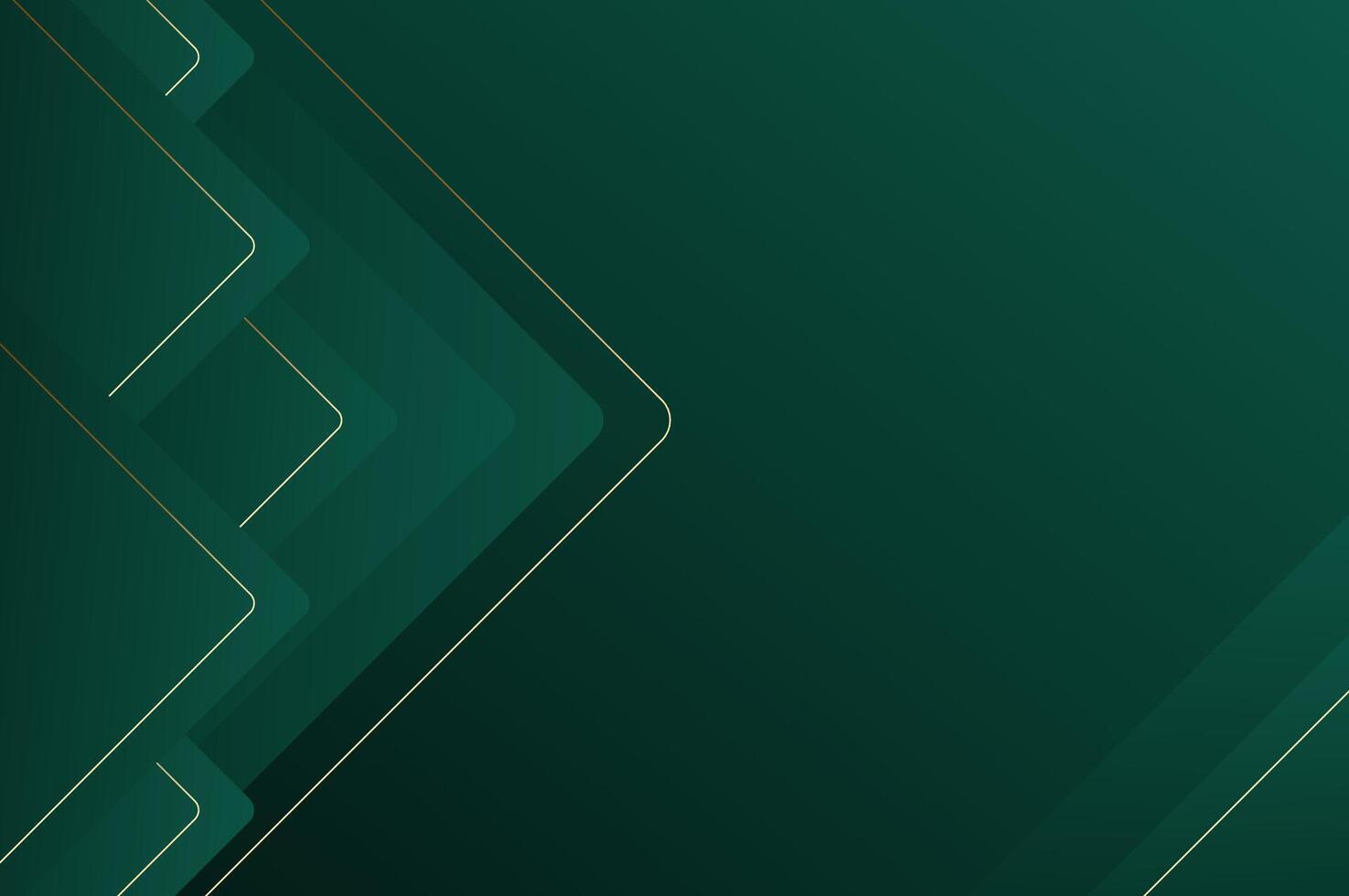 luxury Green Rounded pyramid or triangle shape background with gold line. Abstract geometry background with modern and elegant concept. vector