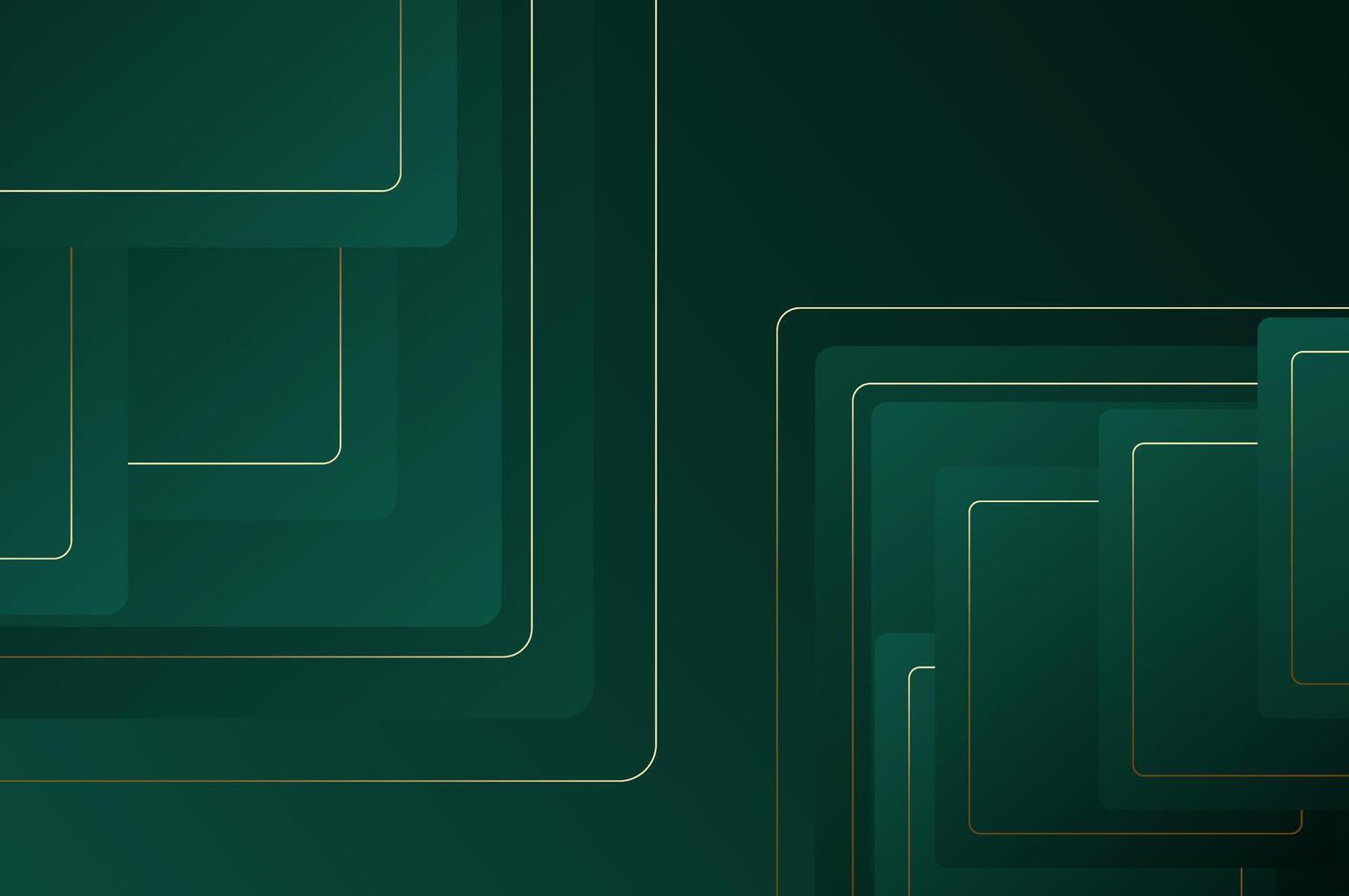 Abstract luxury Green Rounded rectangle shape background with gold line. geometry background with modern and elegant concept. vector
