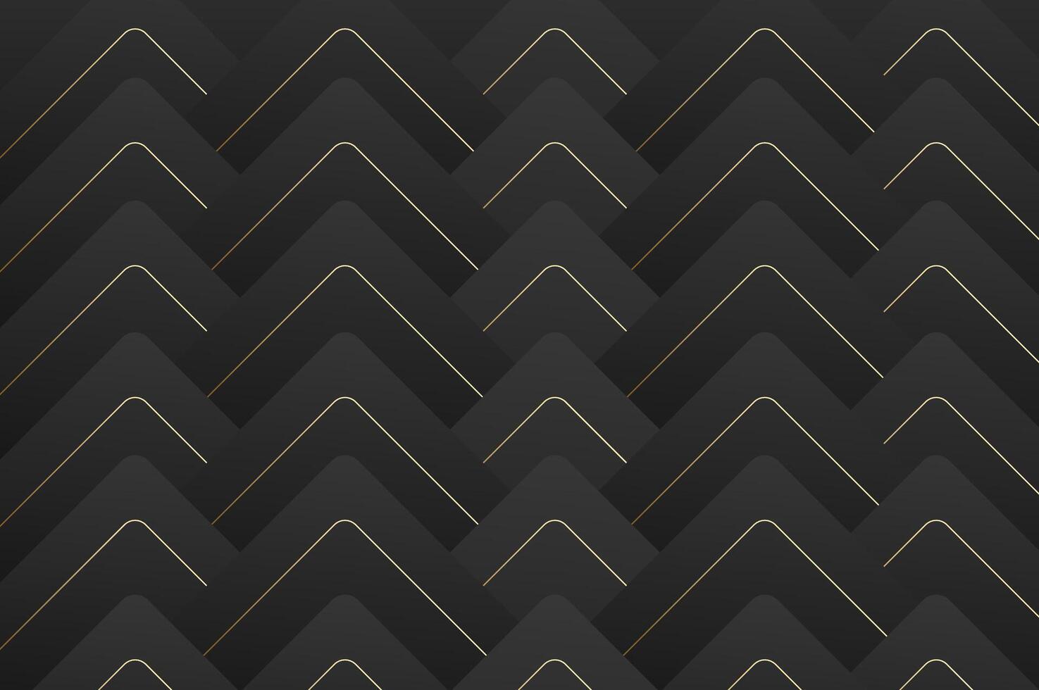 luxury Black Rounded triangle shape seamless pattern with gold line. Abstract geometry pattern with modern and elegant concept. vector