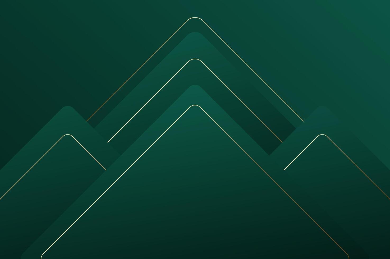 Abstract geometry luxury Green Rounded pyramid or triangle shape background with gold line. background with modern and elegant concept. vector