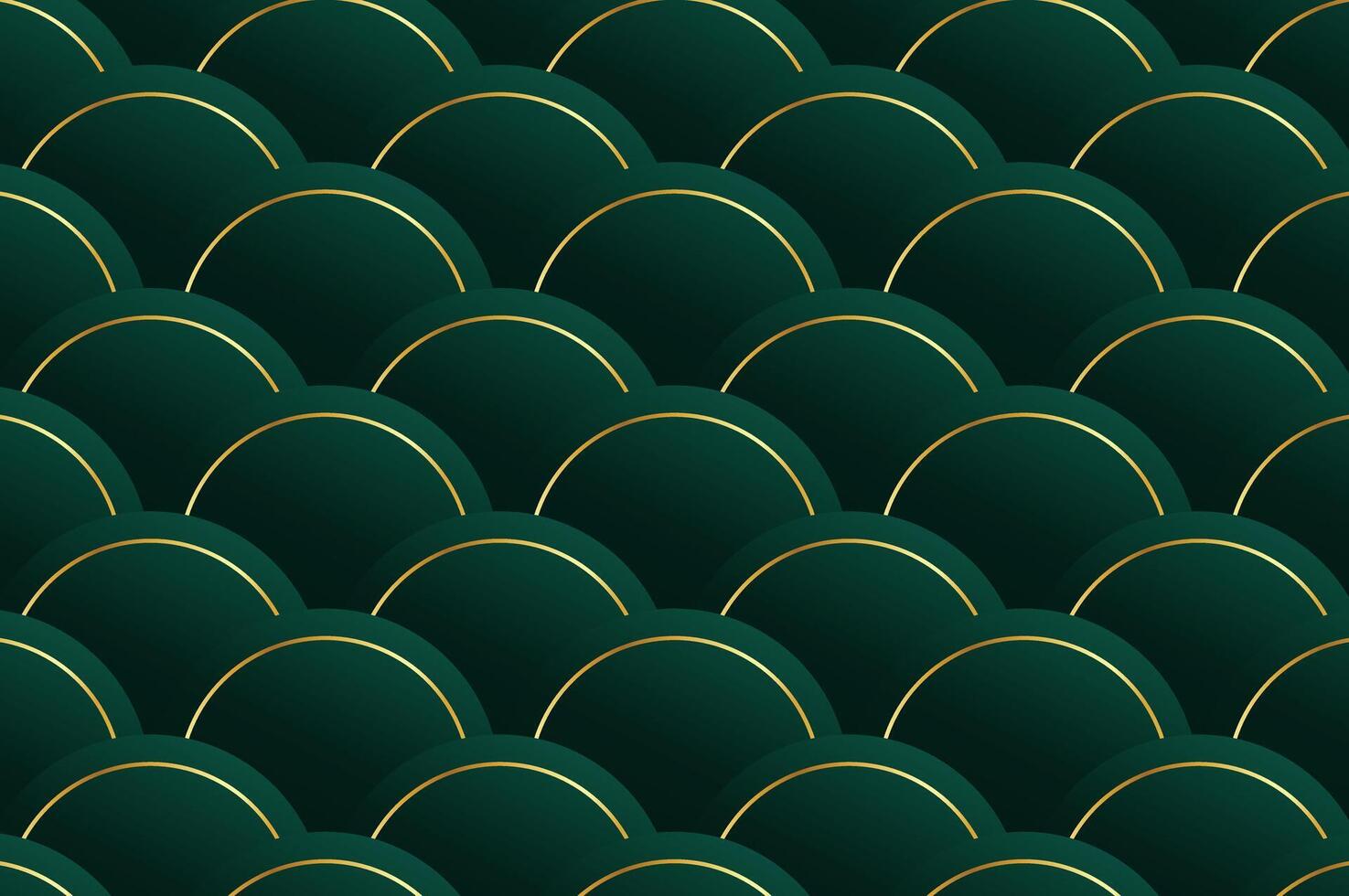 luxury Dark Green Rounded Circle shape seamless pattern with gold line. Abstract geometry pattern with modern and elegant concept. vector