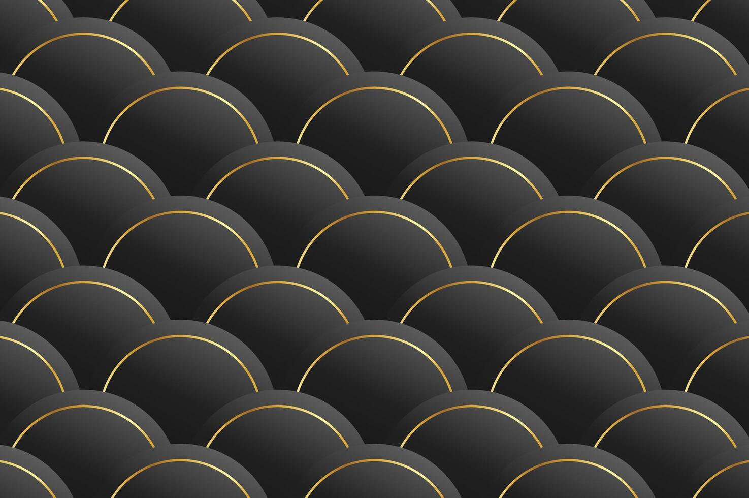 luxury Black Rounded Circle shape seamless pattern with gold line. Abstract geometry pattern with modern and elegant concept. vector