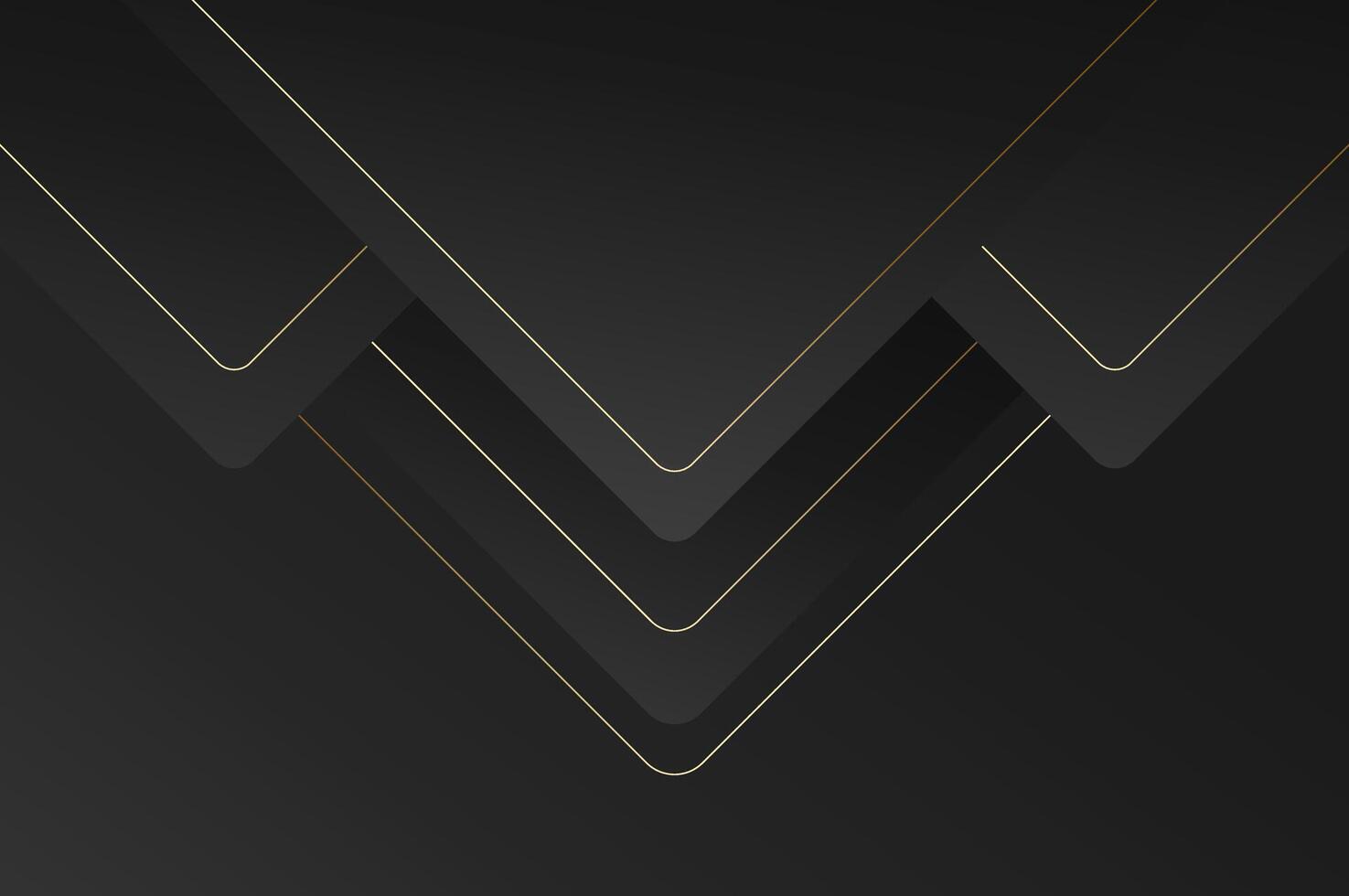 Abstract geometry luxury Black Rounded pyramid or triangle shape background with gold line. background with modern and elegant concept. vector
