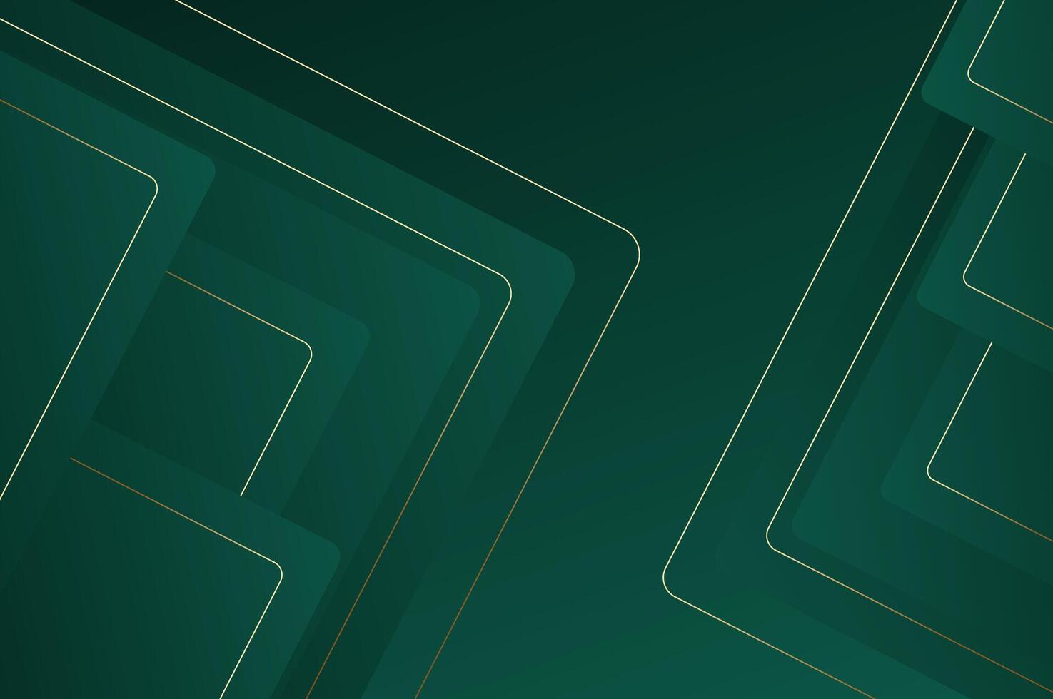 Abstract geometry luxury Green Rounded rectangle shape background with gold line. Template background with modern and elegant concept. vector