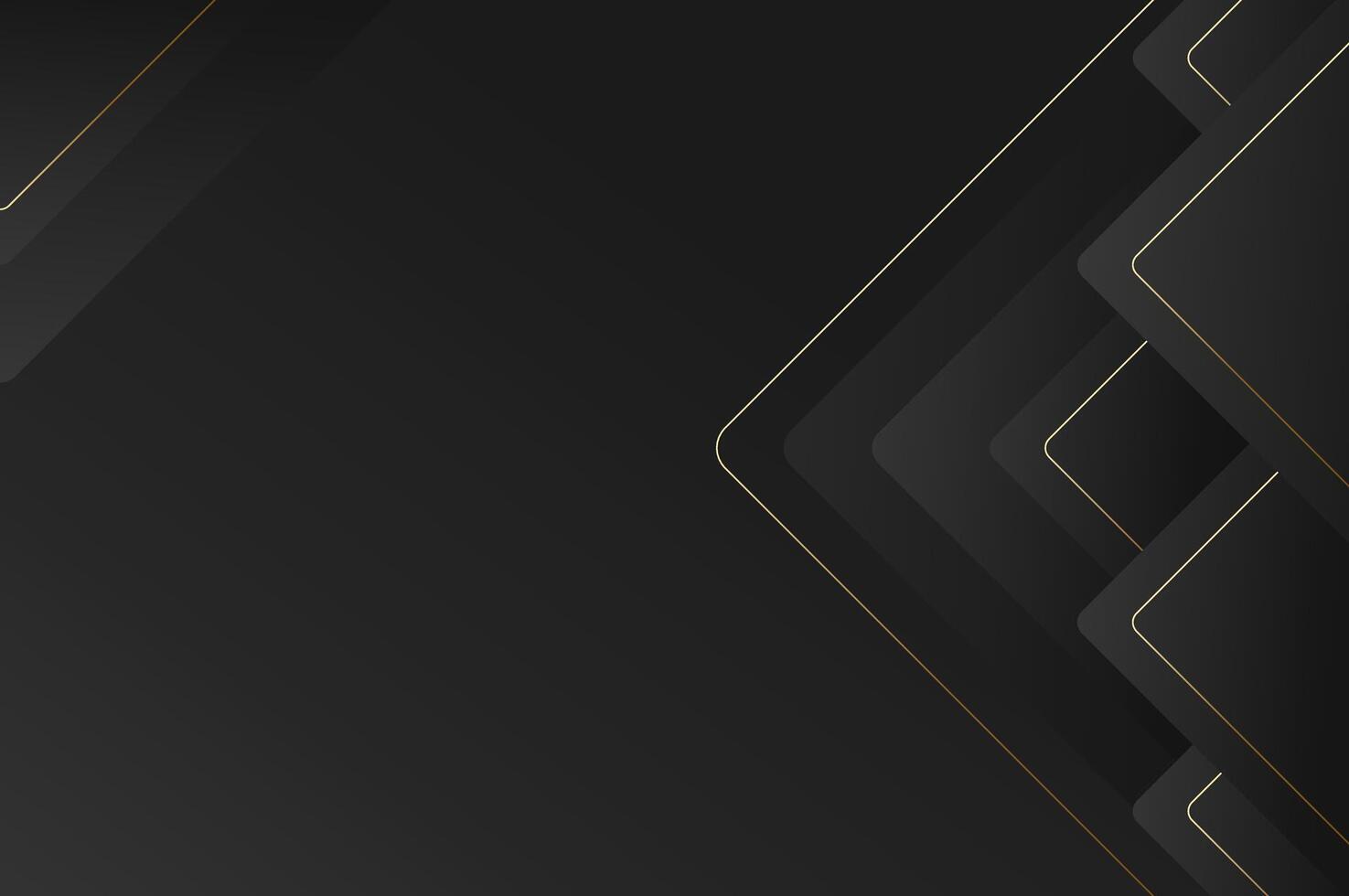 luxury Black Rounded pyramid or triangle shape background with gold line. Abstract geometry background with modern and elegant concept. vector