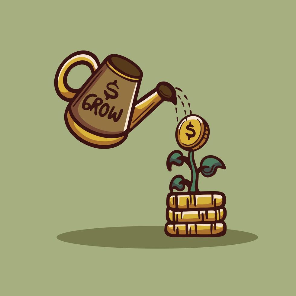 Watering Money Plant vector
