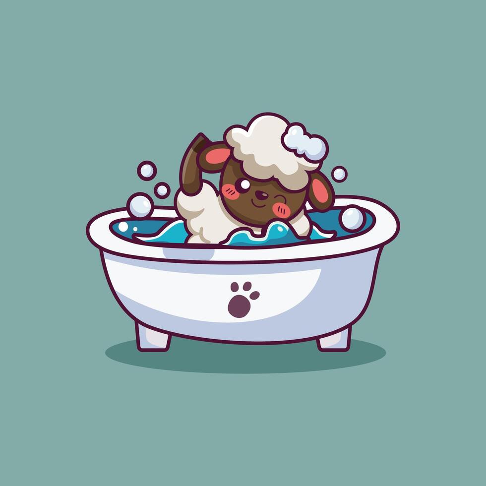 Cute Cartoon Sheep in Bathtub with Bubbles vector