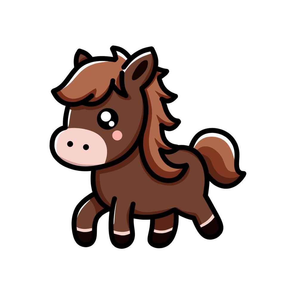 Cute Cartoon Style Illustration of a Brown Pony with Fluffy Mane vector