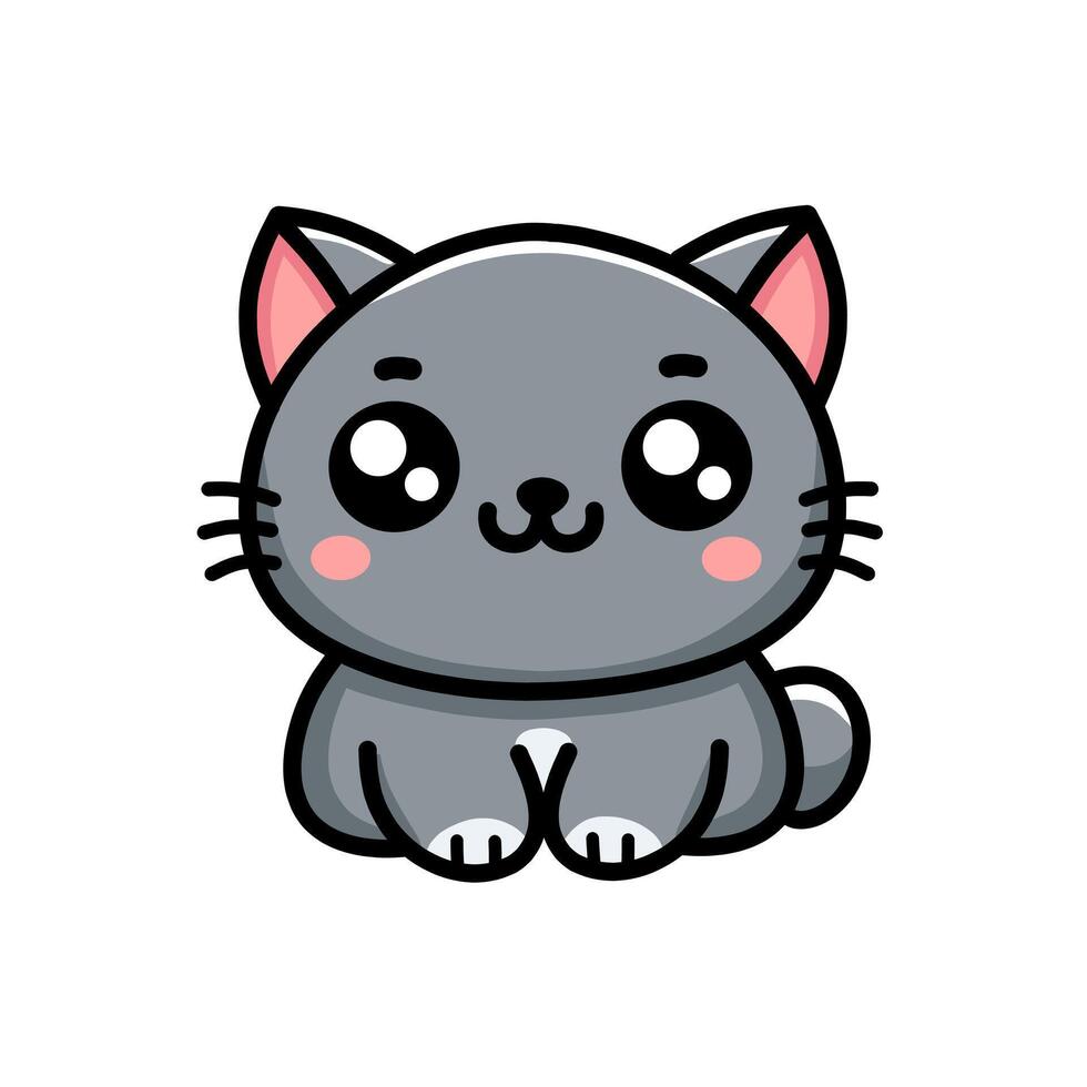 Cute Cartoon Gray Cat Illustration With Cute Expressions and Blush Cheeks vector