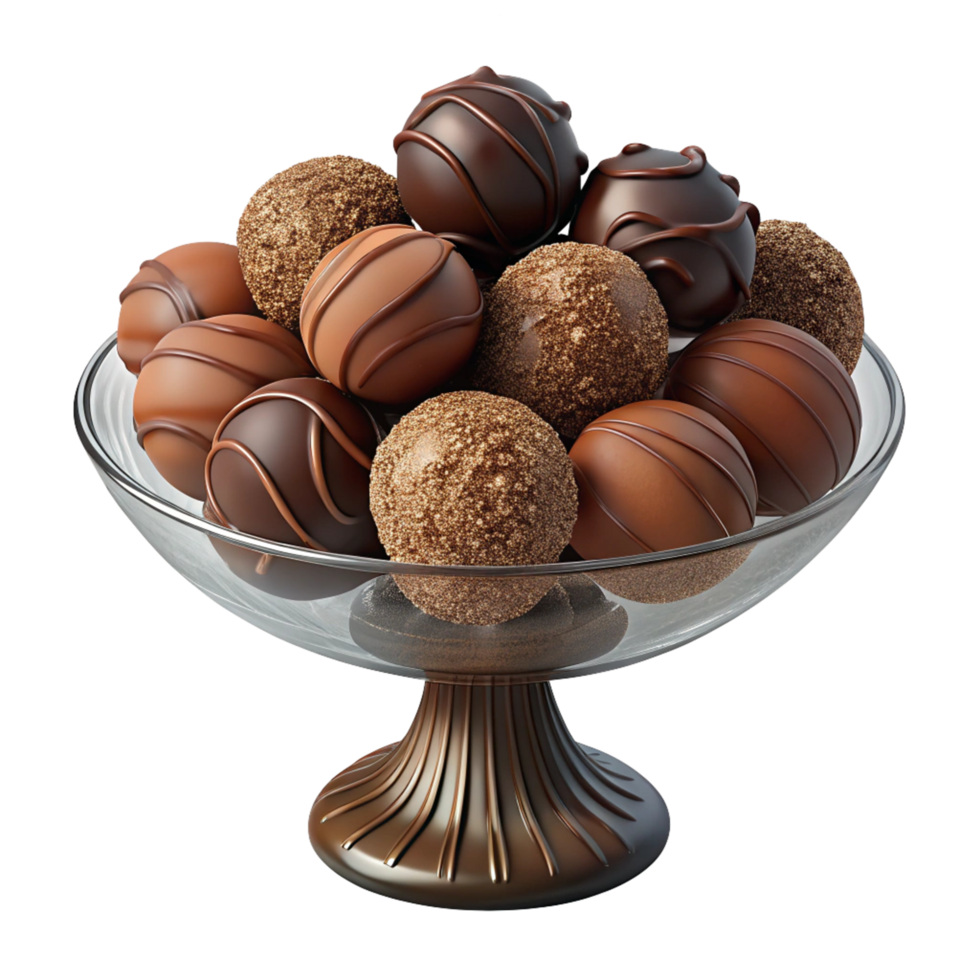 Elegant truffle dessert in a clear serving bowl png