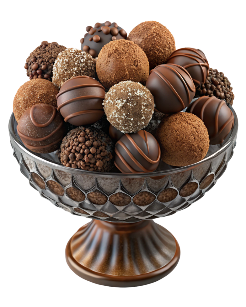 Assorted creamy truffles in a stylish serving dish png