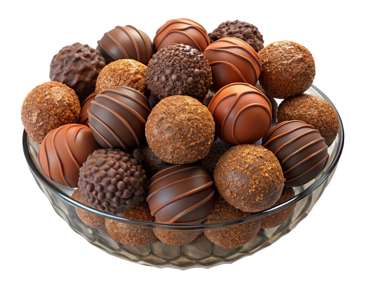 Decorative truffle arrangement in a clear serving dish png