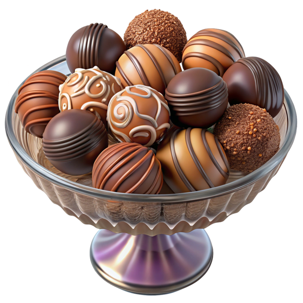 Assorted cocoa truffles in a glass container png