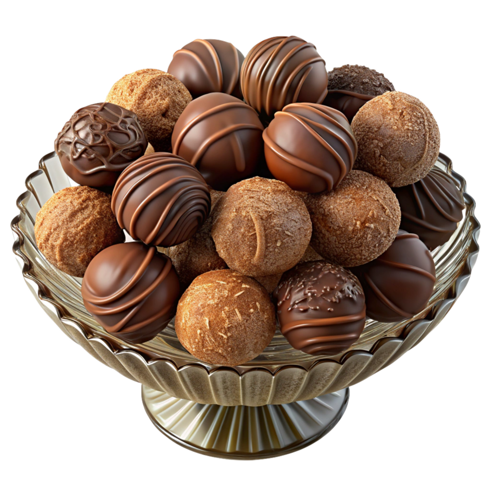 Dark and white chocolate truffles in a glass bowl png