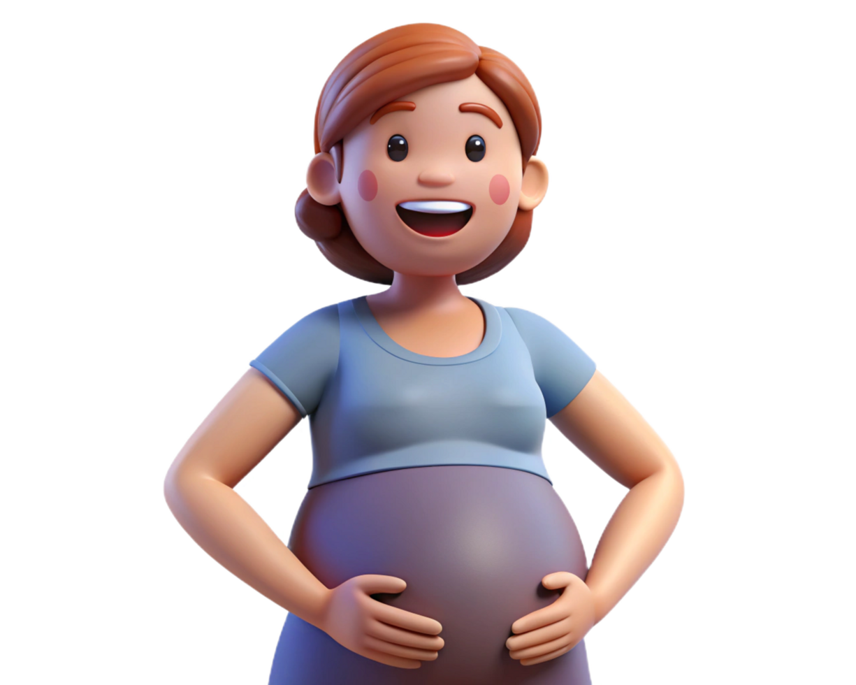 Joyful expectant mom holding her belly with love png