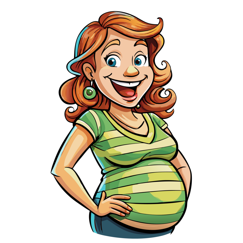 Happy mother-to-be standing with hands on belly png