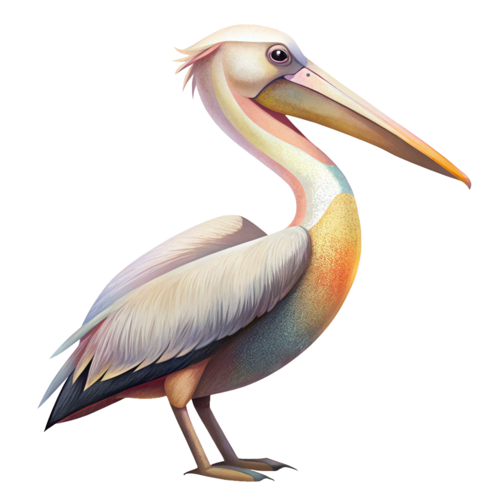 Standing pelican bird with a stunning backdrop png