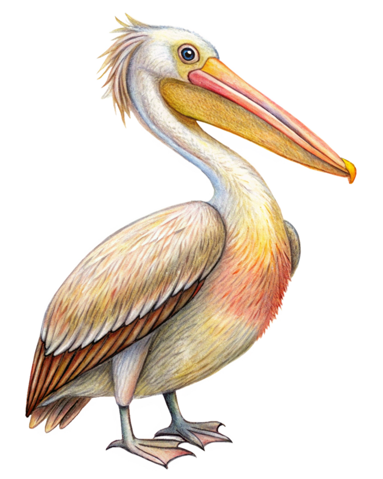 Pelican bird standing proudly on the seashore png