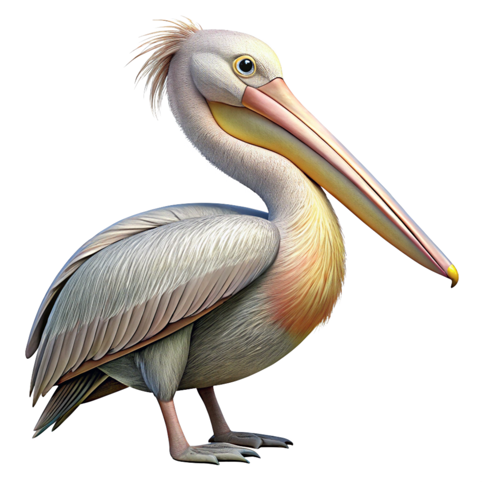 Standing pelican bird with a breathtaking sea view png